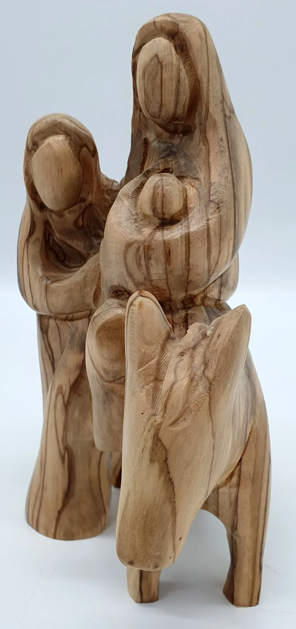 Sacred Artistry: Zuluf Large Hand-Carved Nativity Olive Wood Holy Family Flight to Egypt Statue - Jerusalem Israel - Christmas R