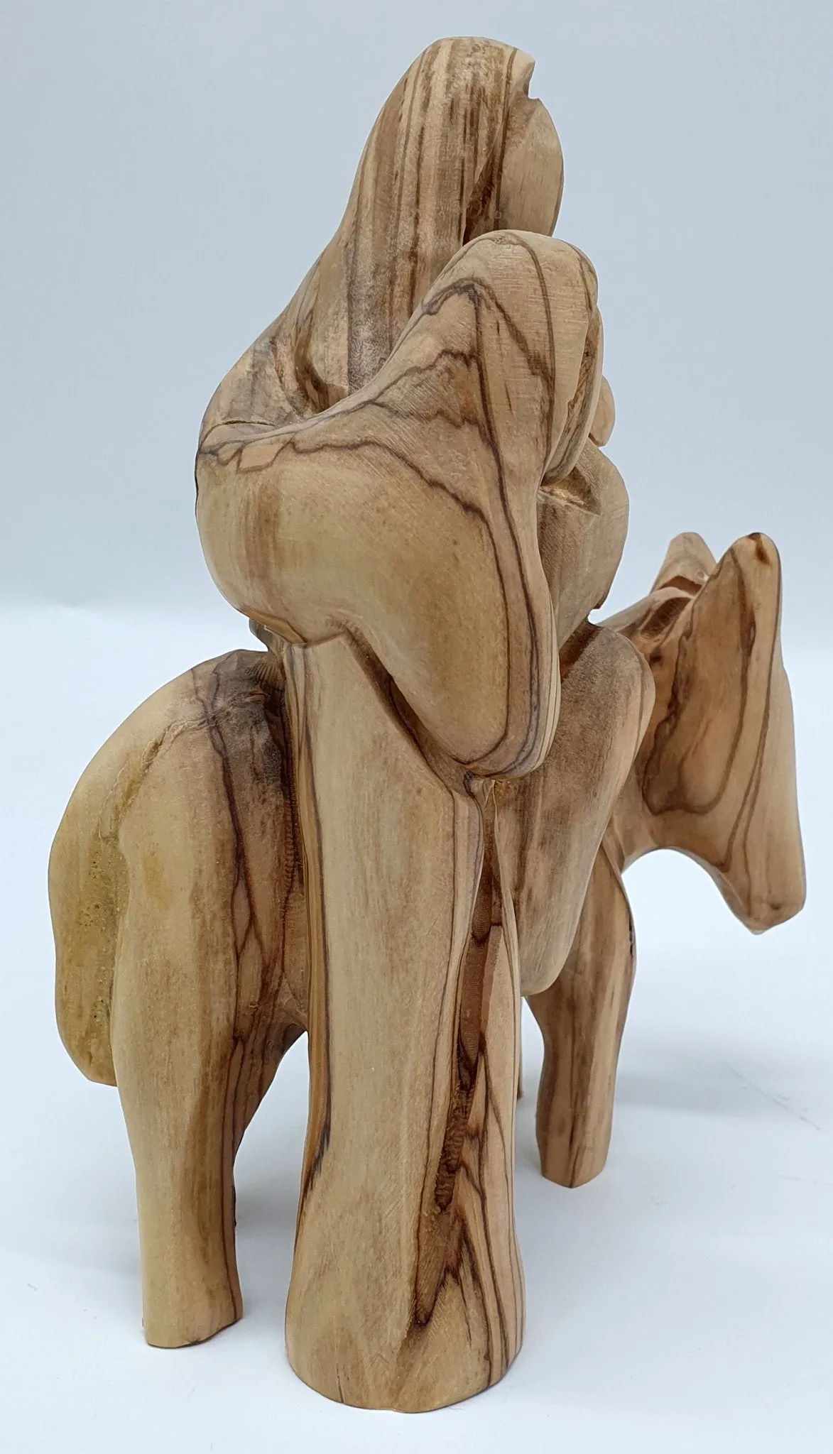 Sacred Artistry: Zuluf Large Hand-Carved Nativity Olive Wood Holy Family Flight to Egypt Statue - Jerusalem Israel - Christmas R