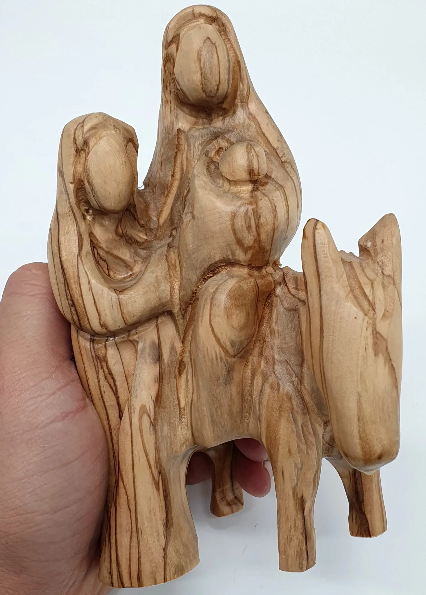 Sacred Artistry: Zuluf Large Hand-Carved Nativity Olive Wood Holy Family Flight to Egypt Statue - Jerusalem Israel - Christmas R