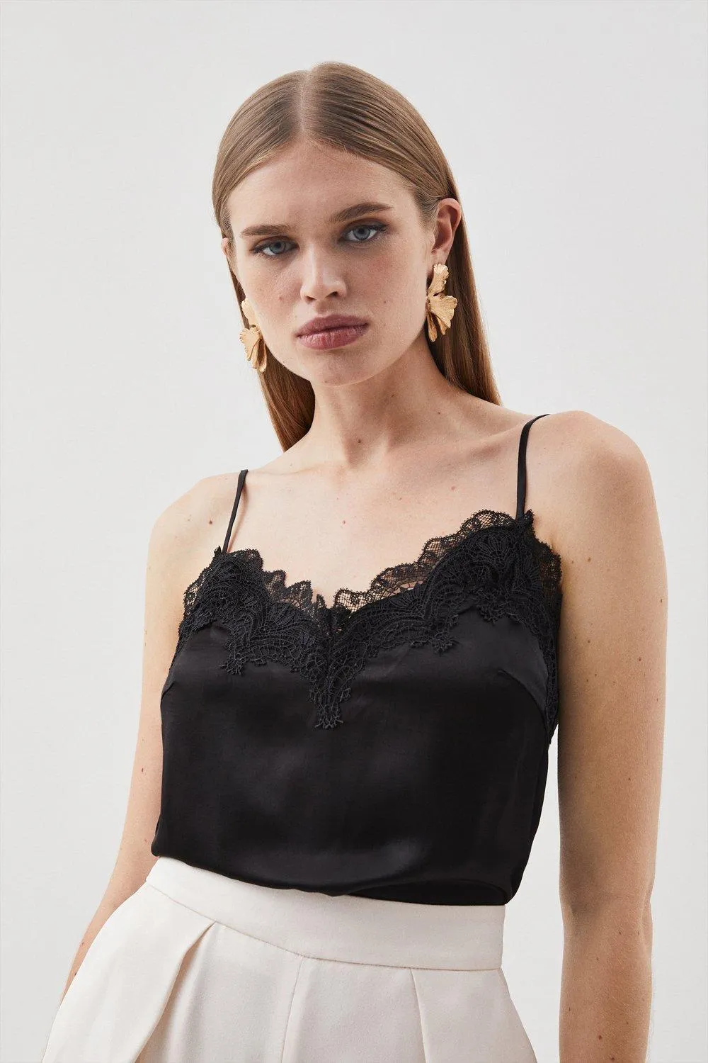 Satin Lace Woven Cami Top | Karen Millen