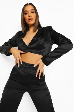 Satin Tailored Crop Blazer