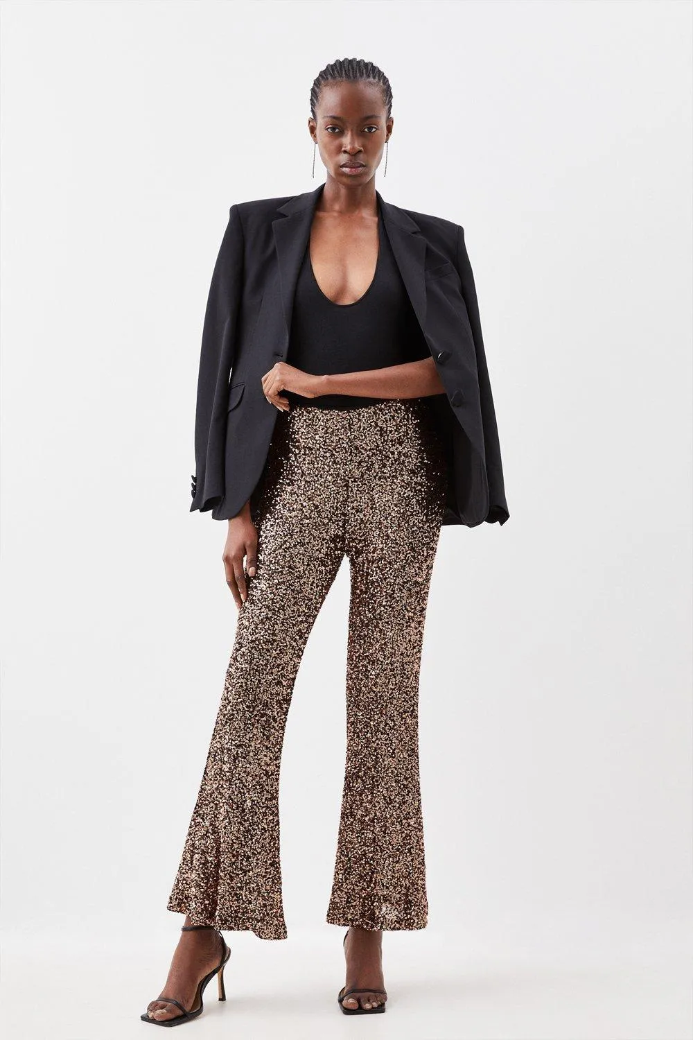 Sequin Flare Leg Trouser | Karen Millen