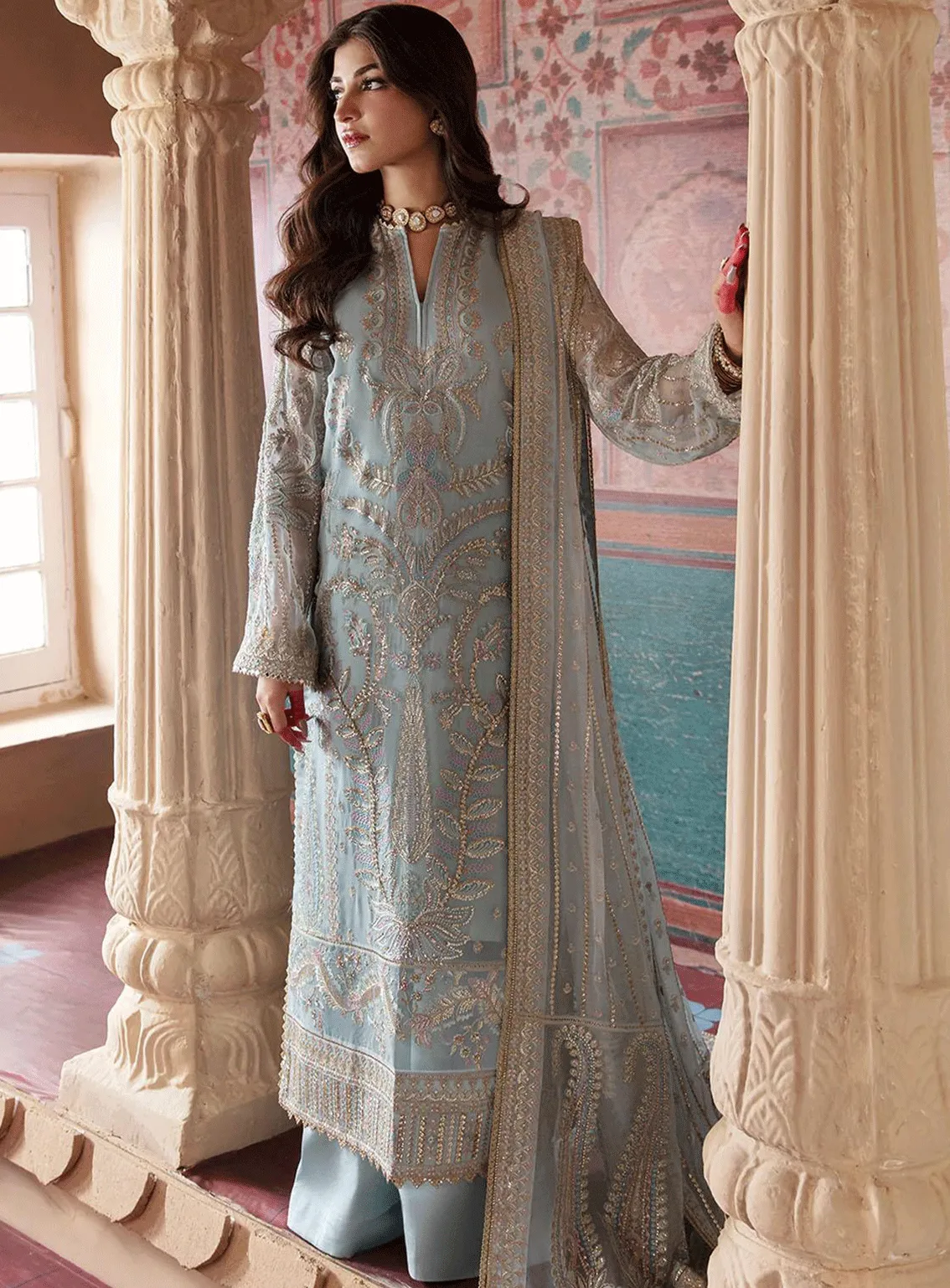 Shehnai by Afrozeh Embroidered Chiffon Unstitched 3 Piece Suit - AFR23WF 04 ROOP