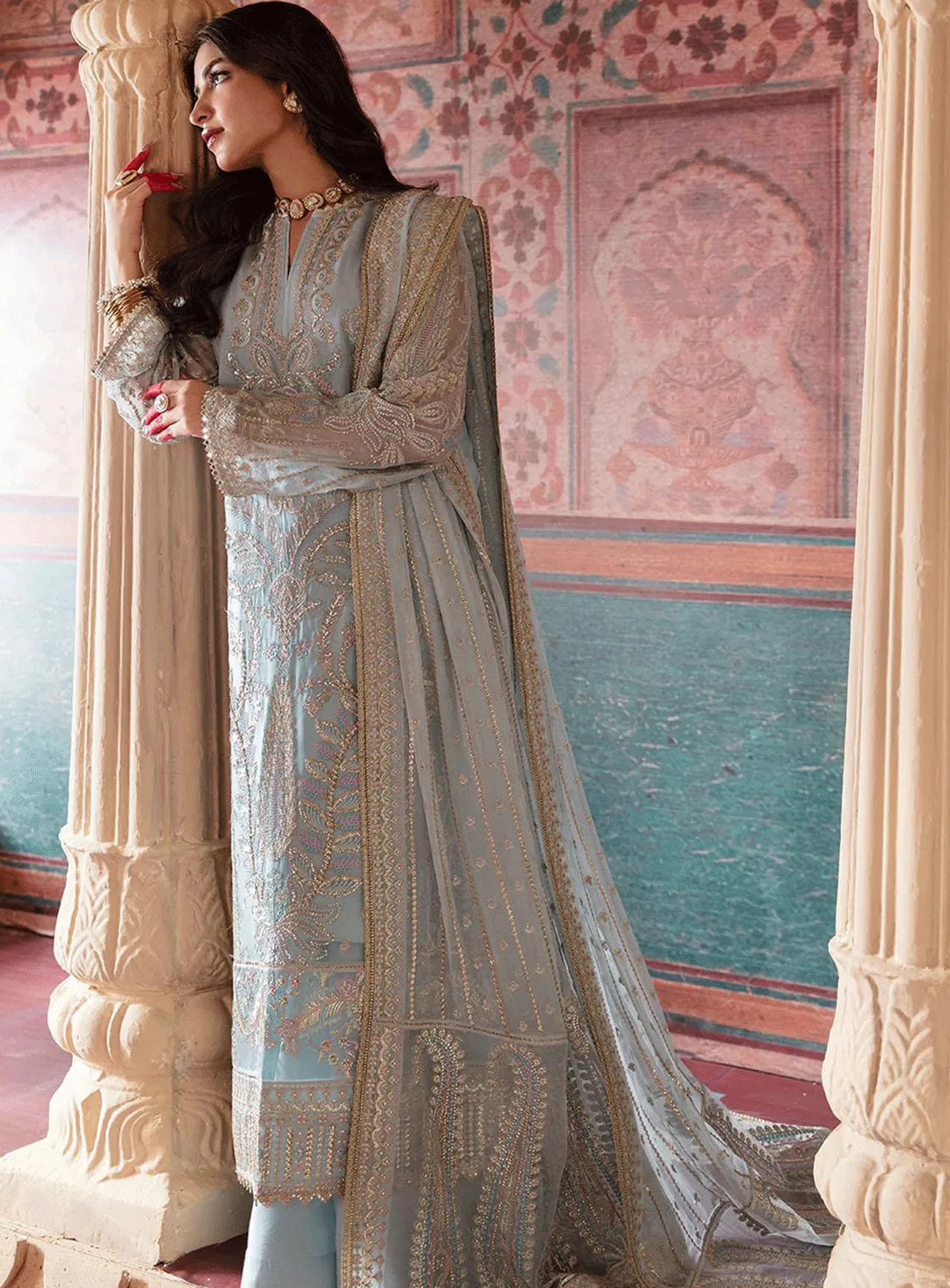 Shehnai by Afrozeh Embroidered Chiffon Unstitched 3 Piece Suit - AFR23WF 04 ROOP