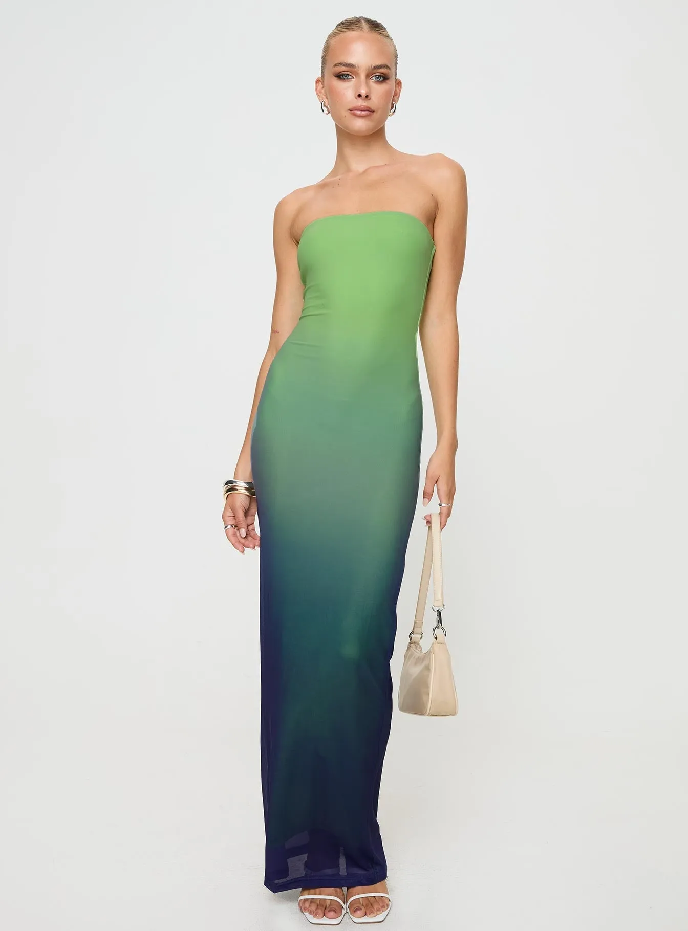 Stolen Love Strapless Maxi Dress Blue / Green Ombre Petite