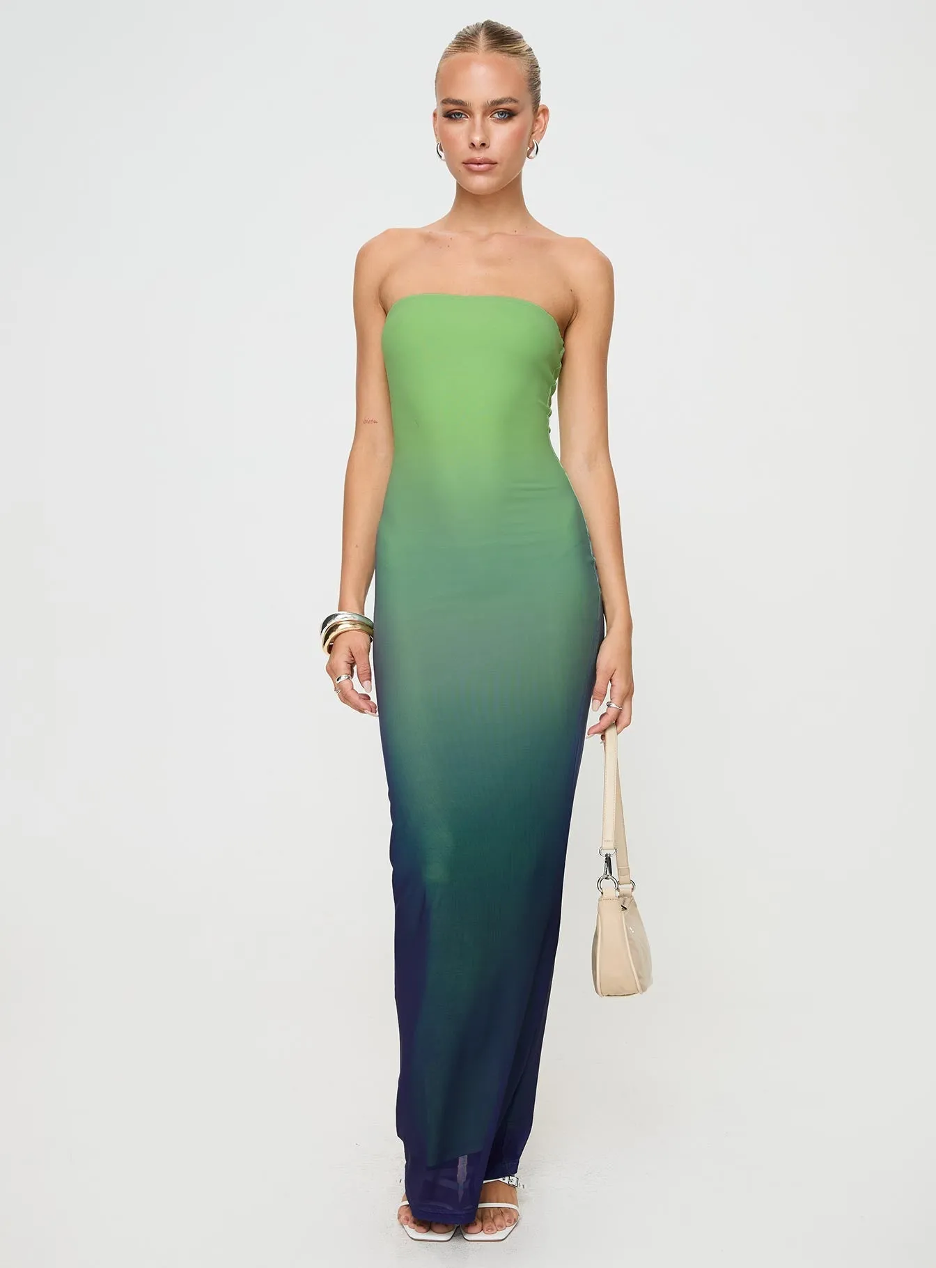 Stolen Love Strapless Maxi Dress Blue / Green Ombre Petite