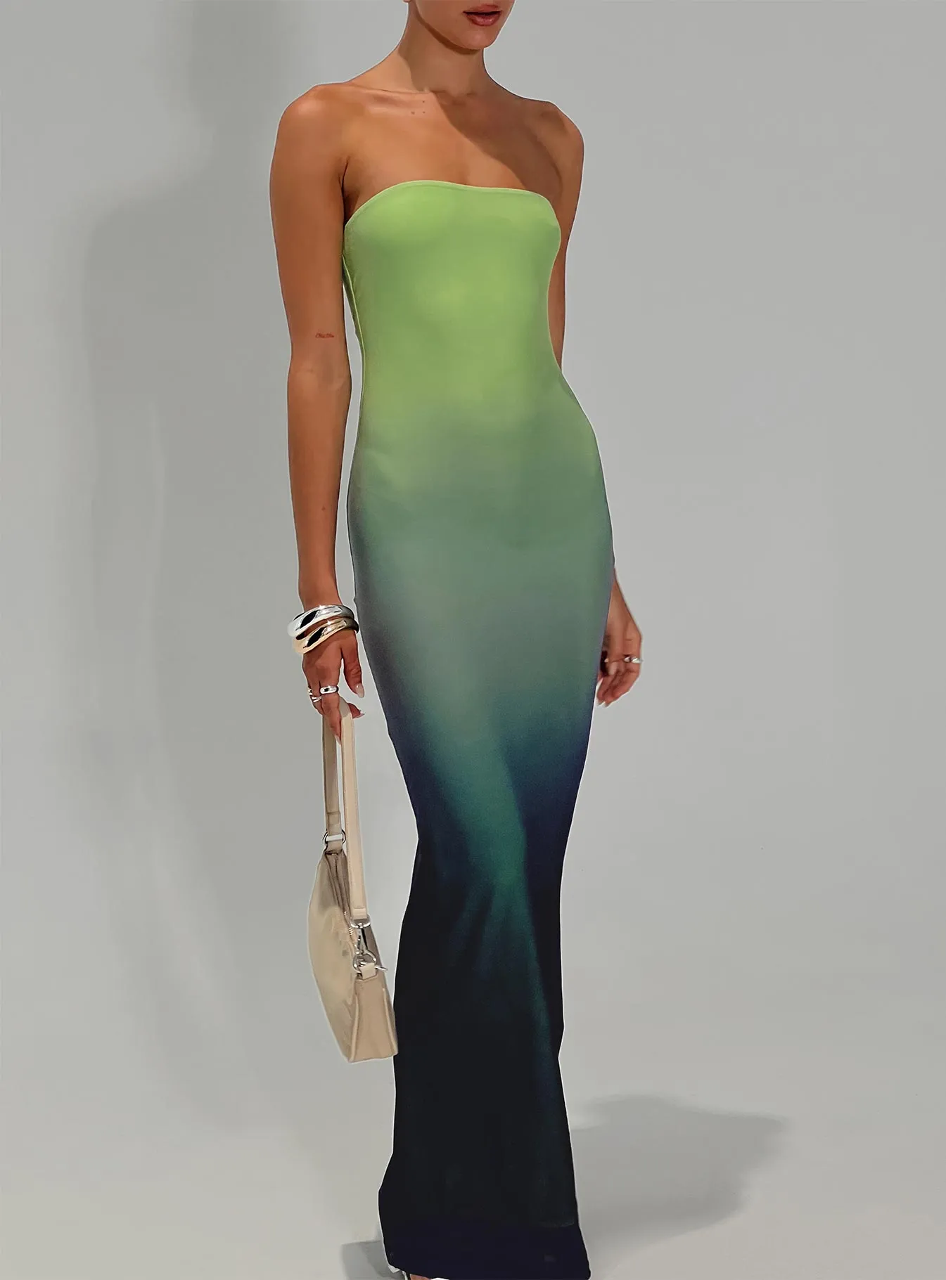 Stolen Love Strapless Maxi Dress Blue / Green Ombre Petite