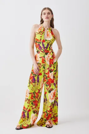 Summer Botanical Halterneck Jumpsuit | Karen Millen