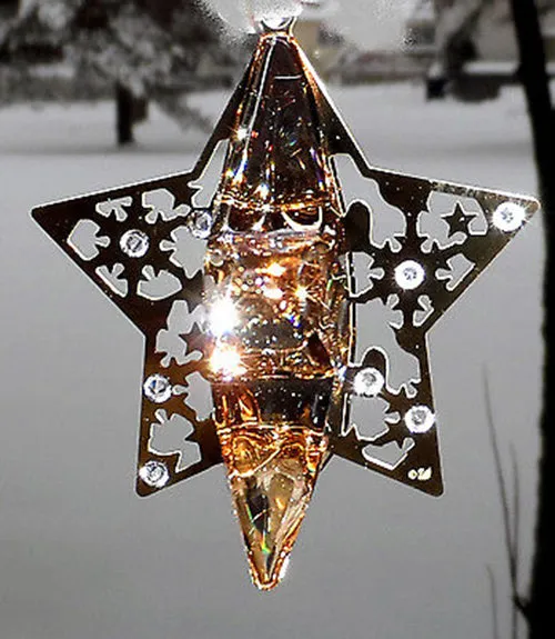 Swarovski Amber Crystal Christmas Ornament STAR GOLDEN SHADOW 3D #1140008