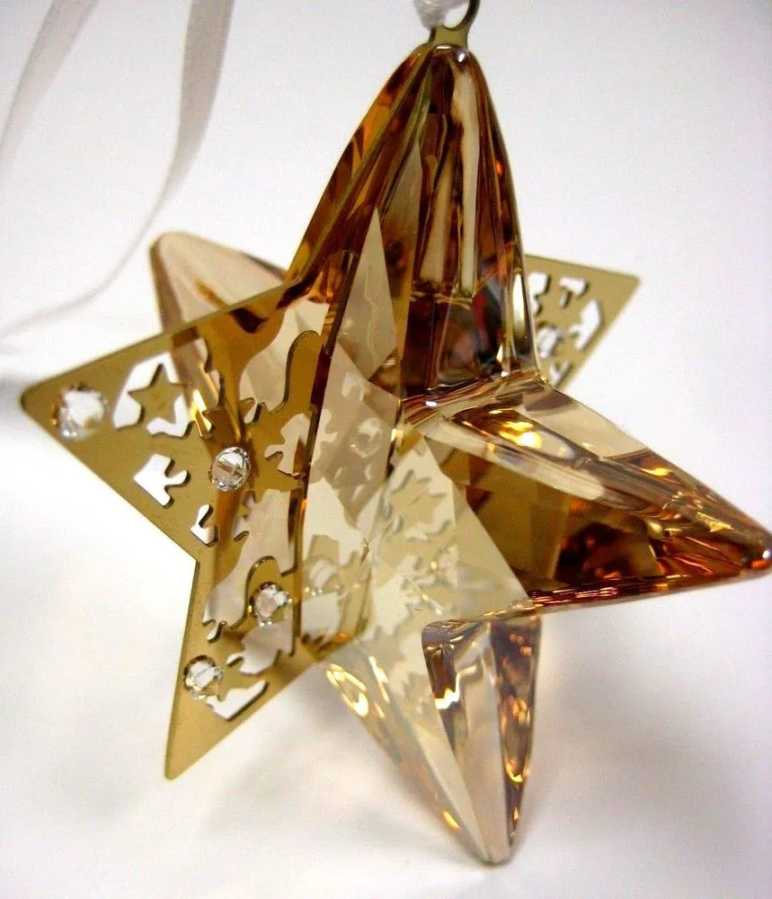 Swarovski Amber Crystal Christmas Ornament STAR GOLDEN SHADOW 3D #1140008