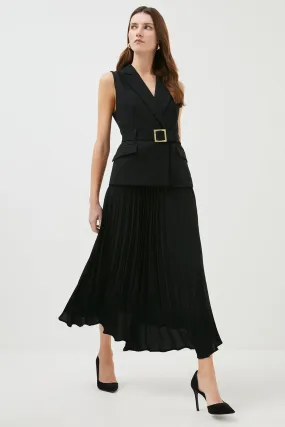 Tailored And Pleat Belted Midi Dress | Karen Millen