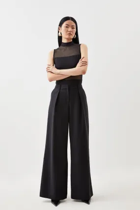 Tailored Cotton Sateen Wide Leg Trousers | Karen Millen