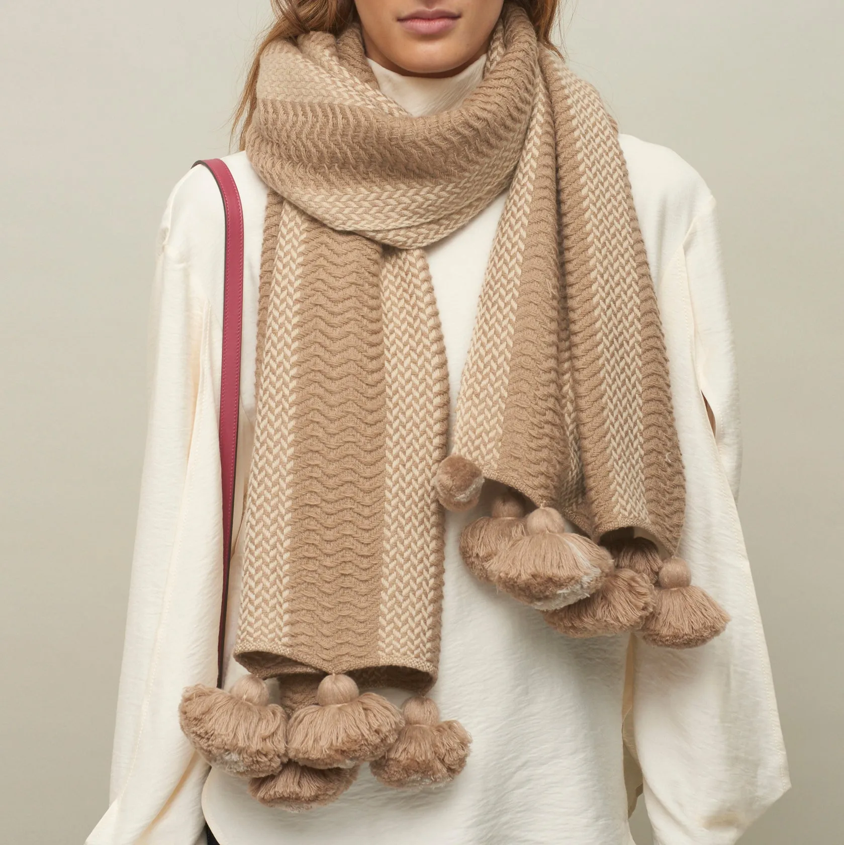 The Pom-Pom Scarf - Beige