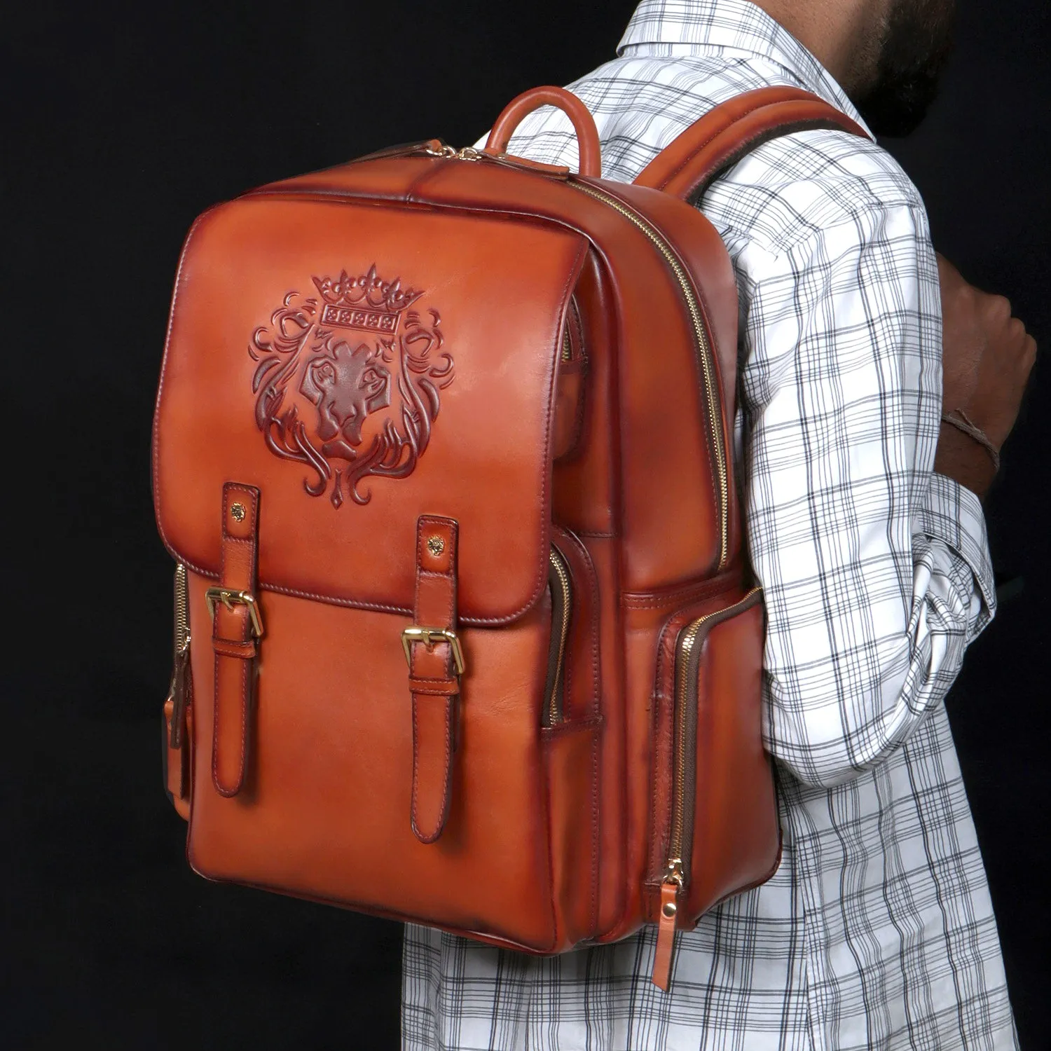 Travel Tan Leather Backpack