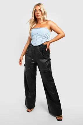 Trousers | Plus Leather Look Cargo Trousers | boohoo