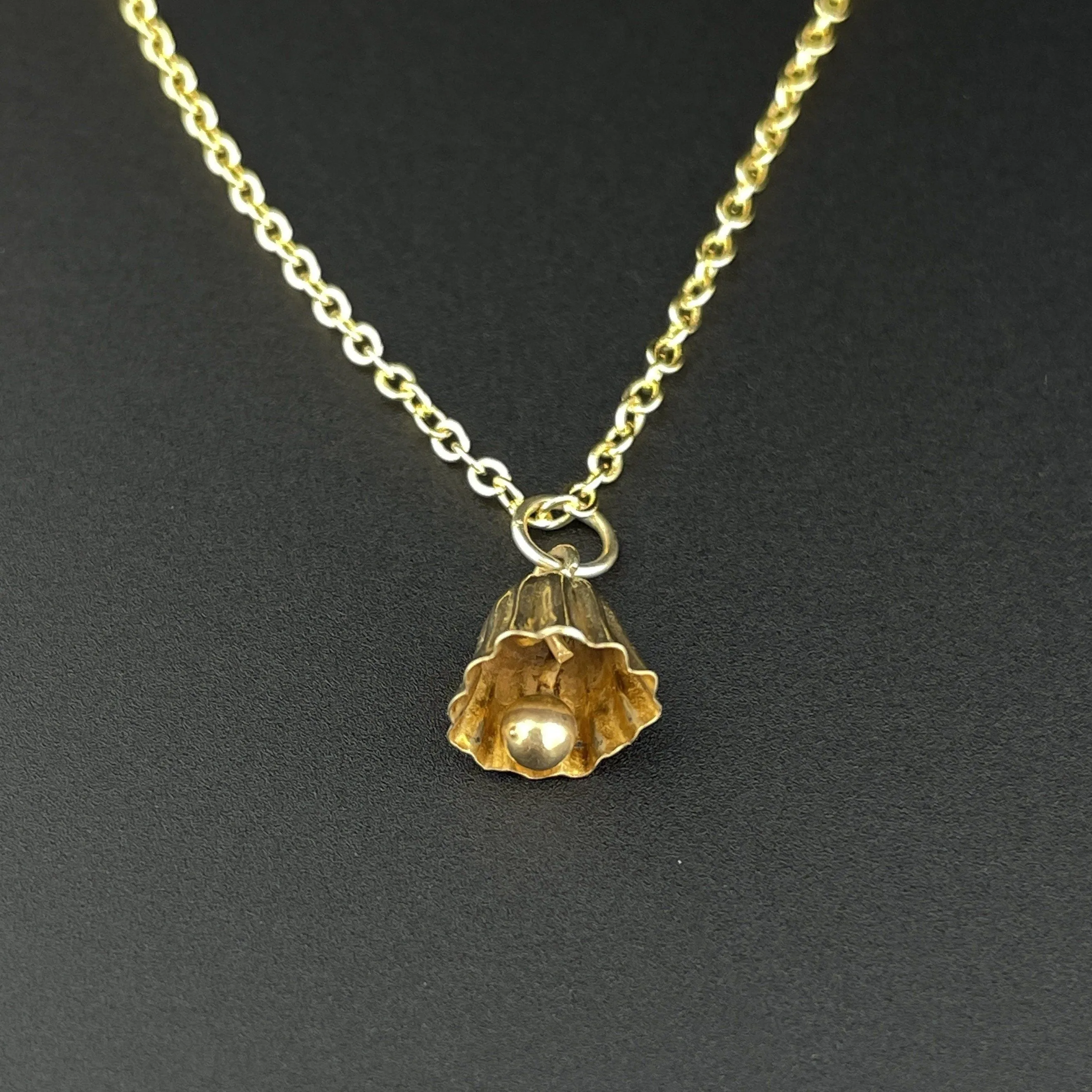 Vintage 9K Gold Articulated Bell Charm Pendant Necklace