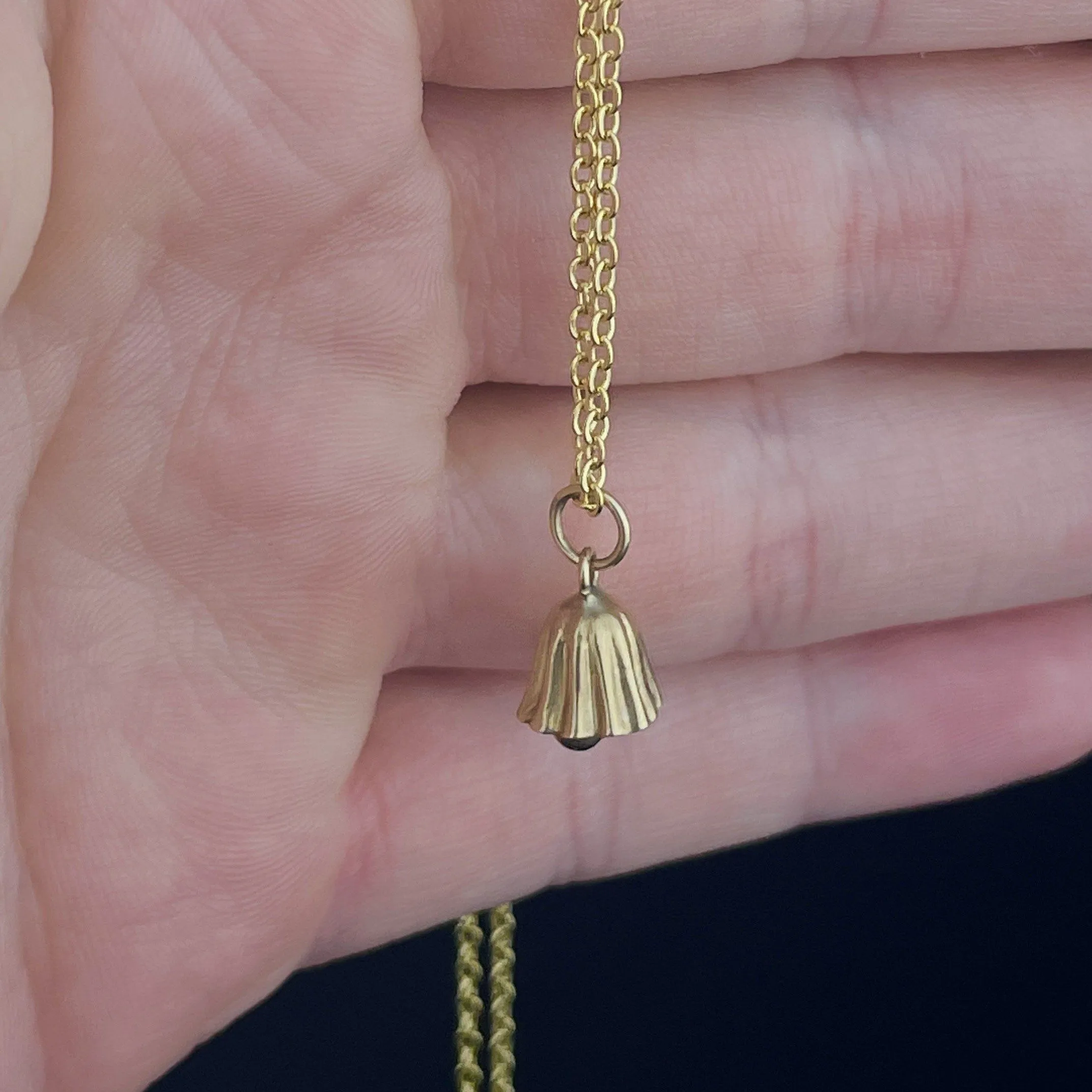 Vintage 9K Gold Articulated Bell Charm Pendant Necklace