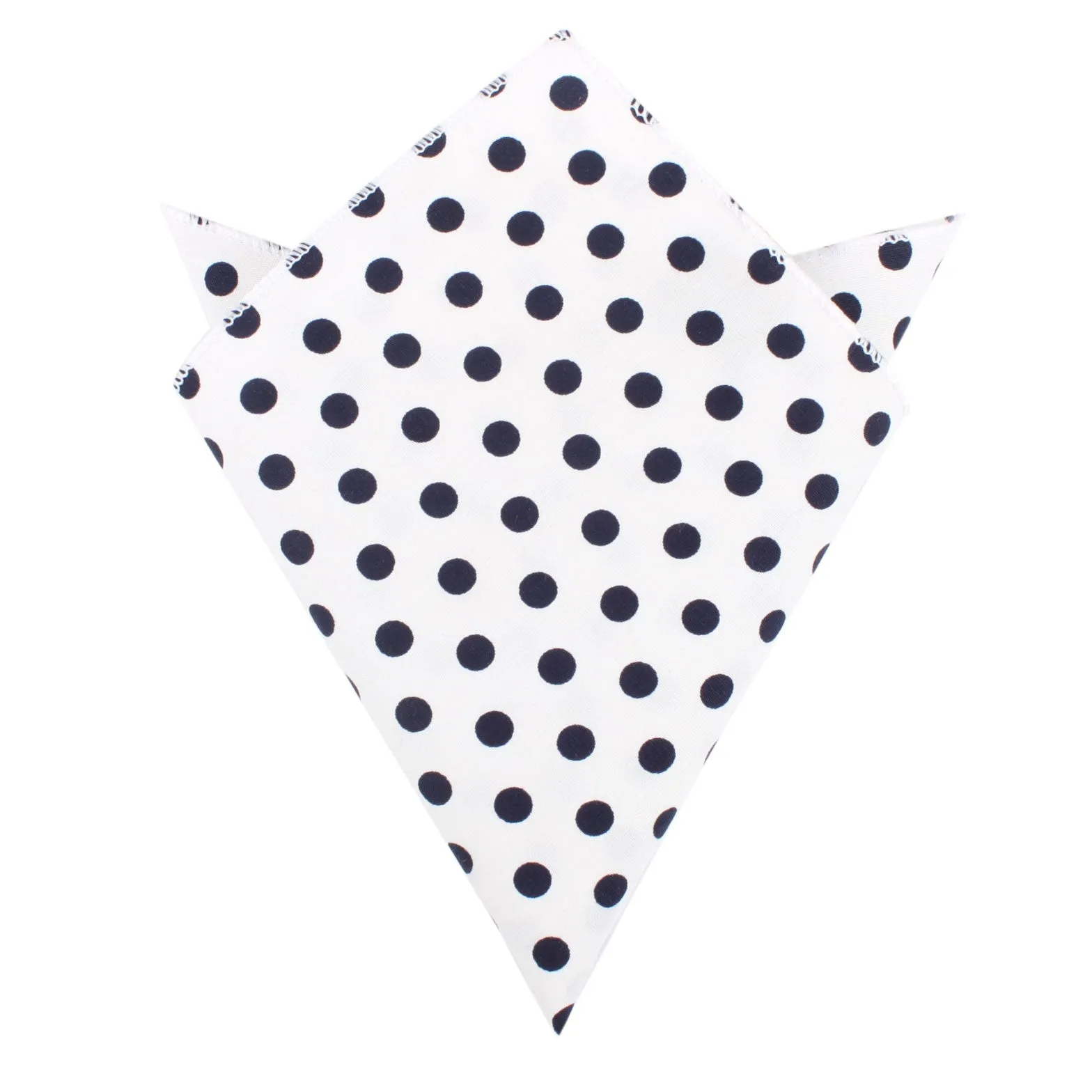 White Cotton with Large Midnight Black Polka Dots Pocket Square