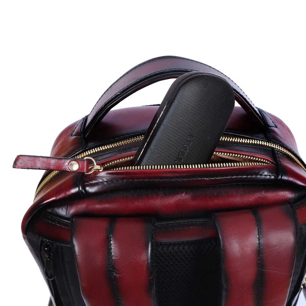 Wine Genuine Leather Backpack With Multi Compartment