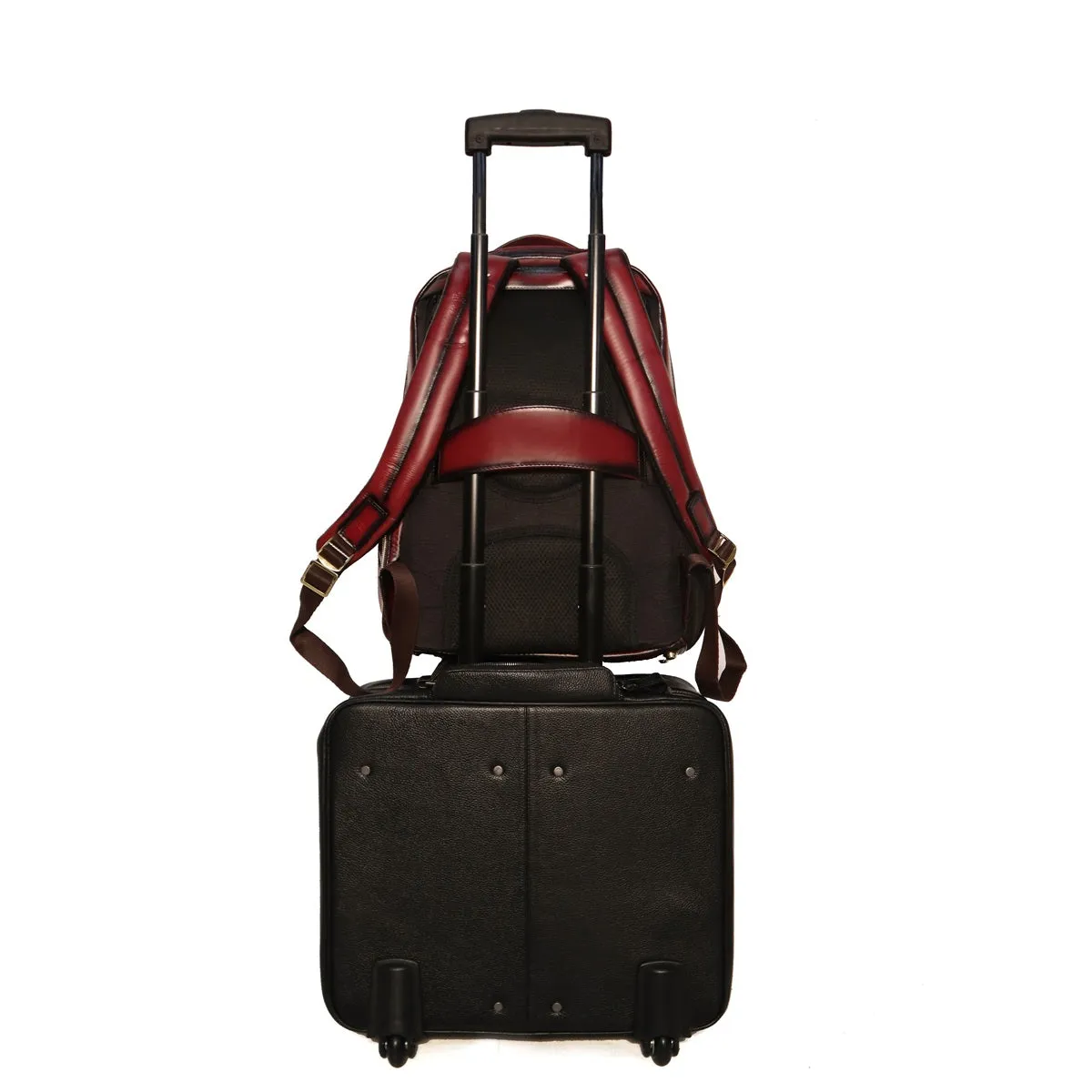 Wine Genuine Leather Backpack With Multi Compartment