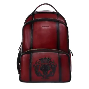 Wine Genuine Leather Backpack With Multi Compartment