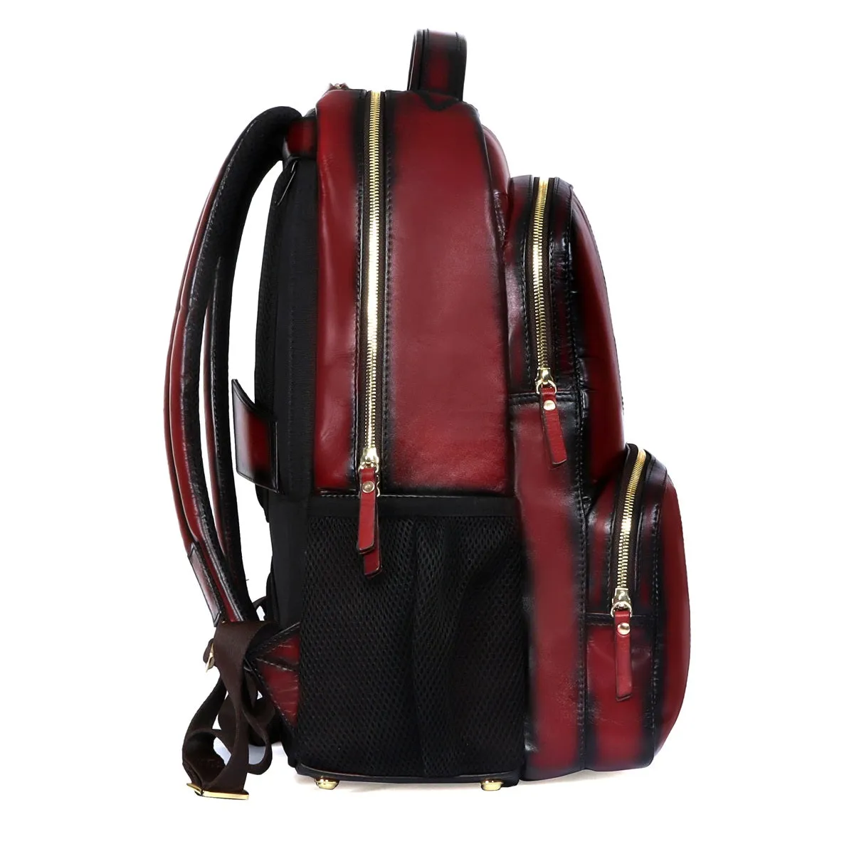 Wine Genuine Leather Backpack With Multi Compartment