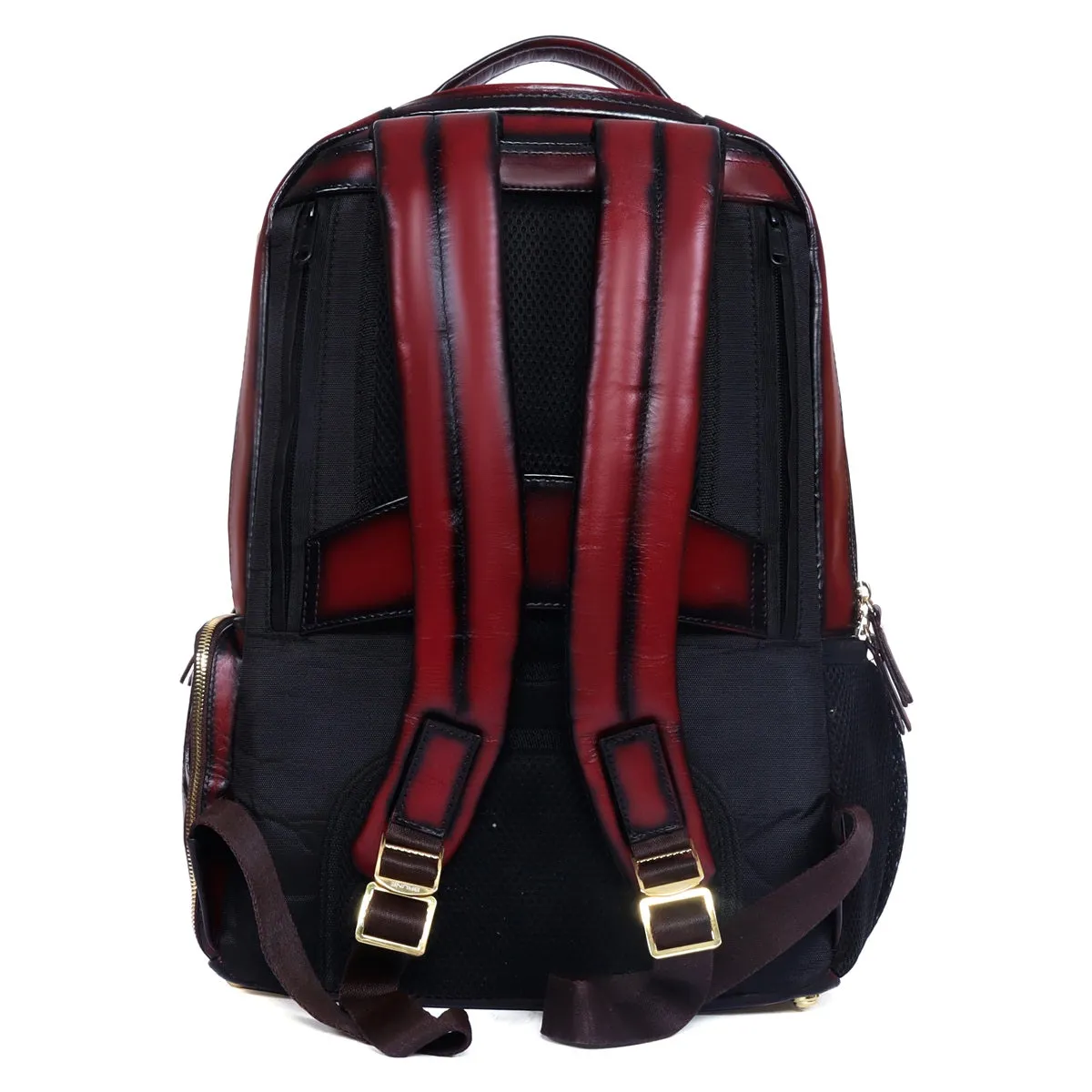 Wine Genuine Leather Backpack With Multi Compartment