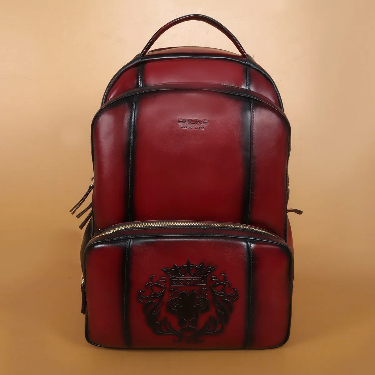 Wine Genuine Leather Backpack With Multi Compartment