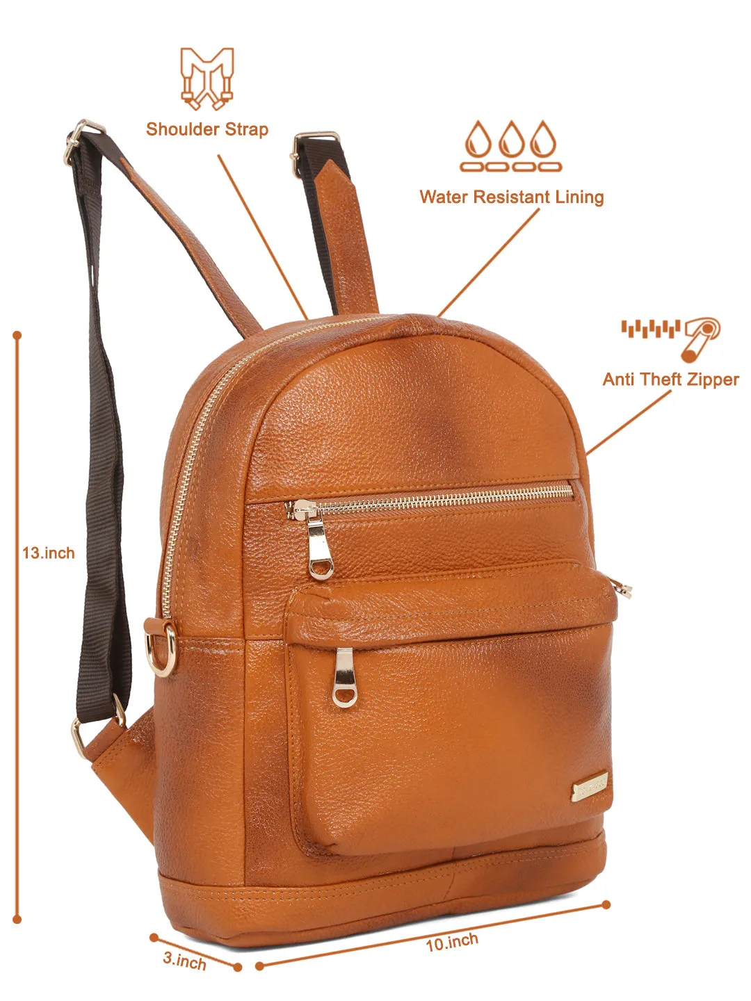 Women Tan Texture Leather Backpack