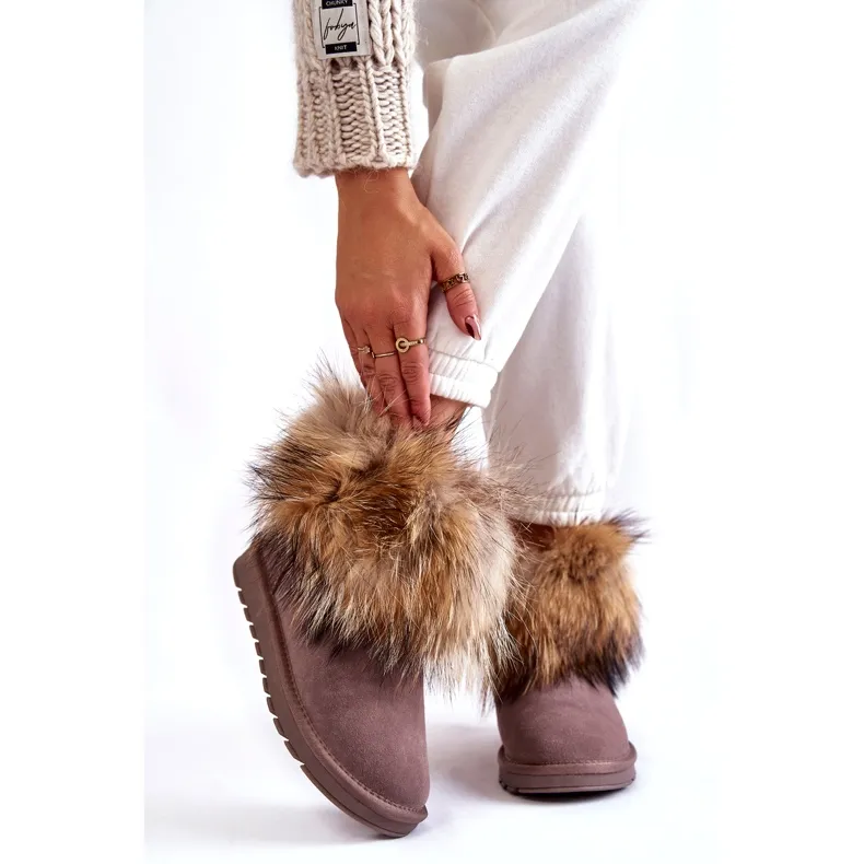 Women's Taupe Alexa Suede Snow Boots With Fur beige