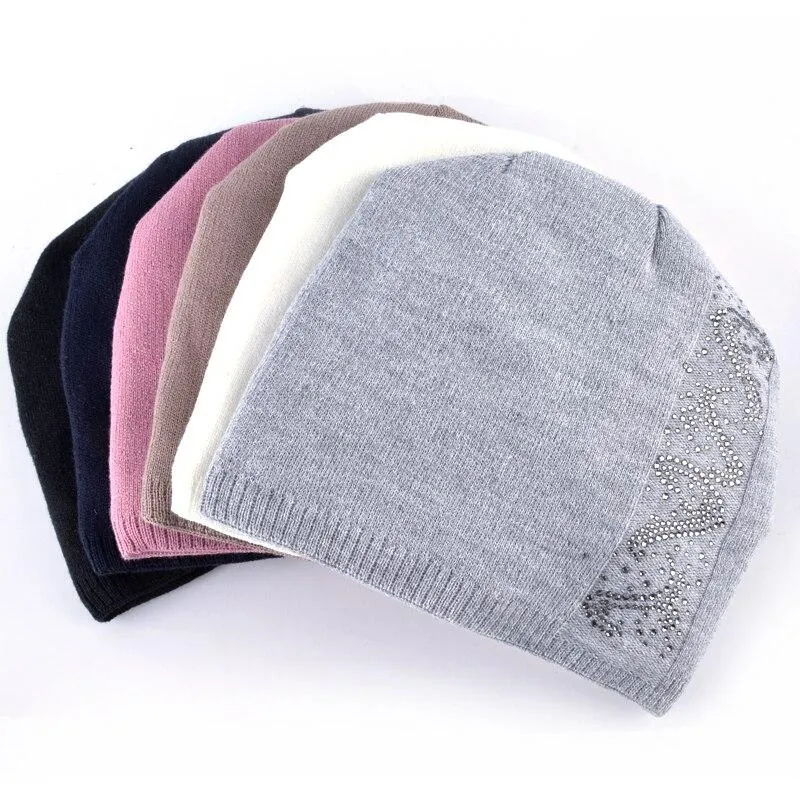 Women's Casual Solid Pattern Skullies Bonnet Cap for Winter