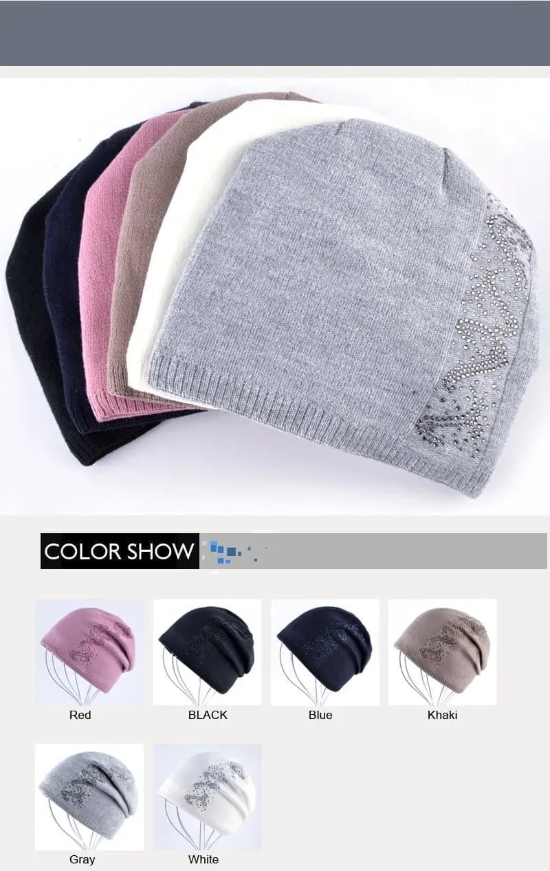 Women's Casual Solid Pattern Skullies Bonnet Cap for Winter