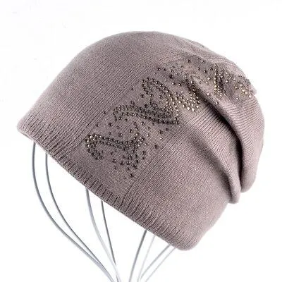 Women's Casual Solid Pattern Skullies Bonnet Cap for Winter