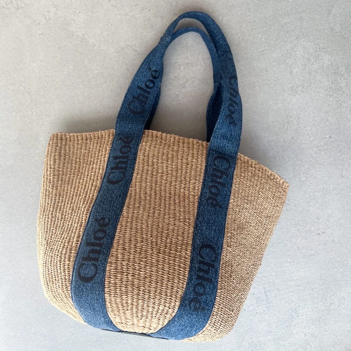 Woody Large Basket, Natural/Denim