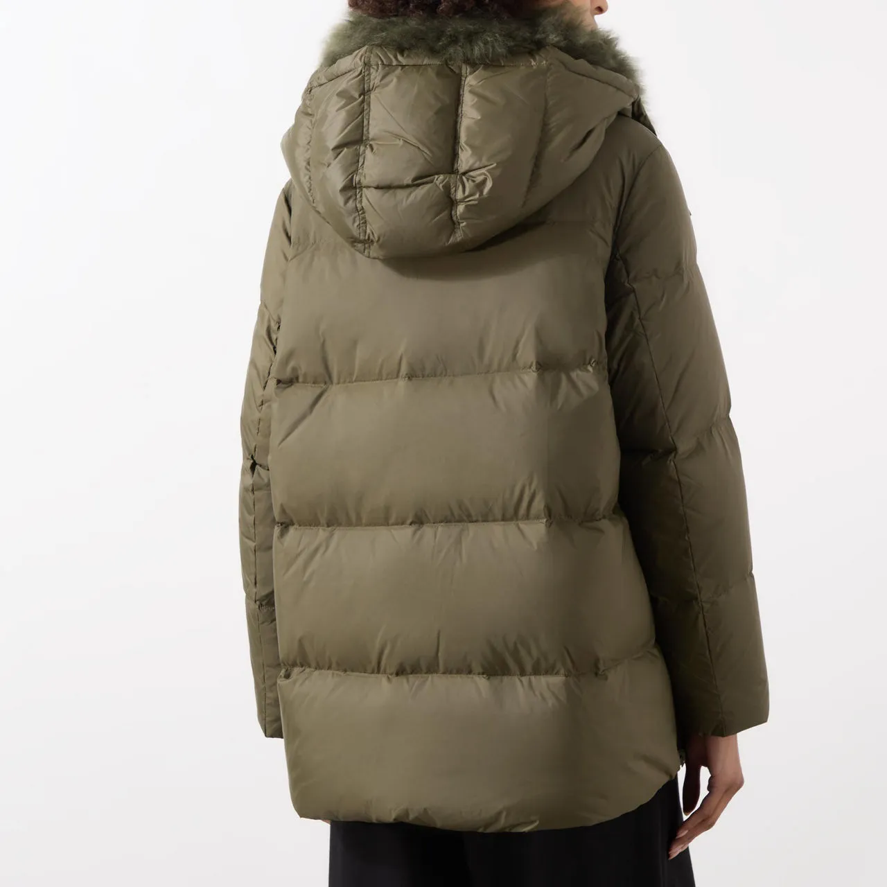 YVES SALOMON A-Line Shearling Down Jacket - Khaki